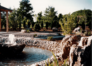 AJapanese Garden with a small pond with fountain