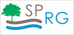 SPRG logo tree over brown and blue lines